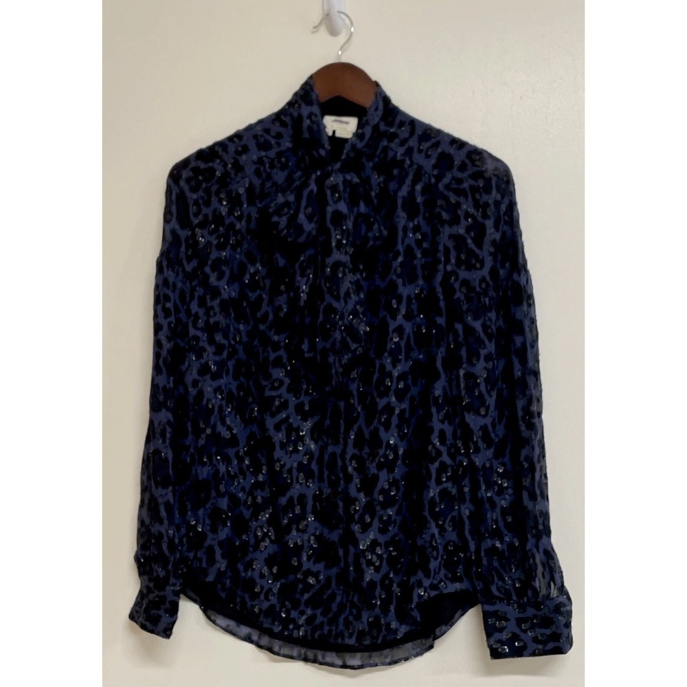 Kate Spade Leopard Clip Dot Bow Silk Blouse Navy Size‎ XS NWOT